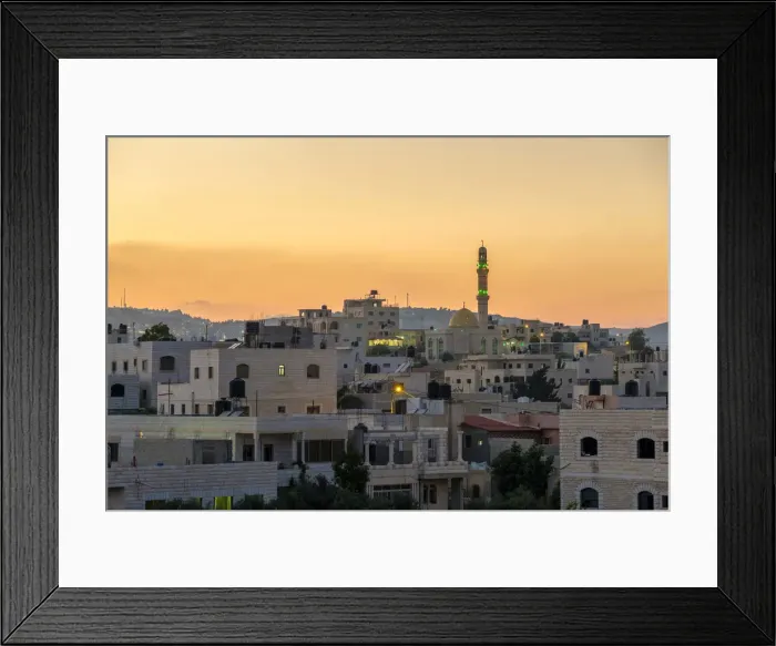 Framed Print : Palestine, West Bank, Ramallah. The historic Palestanian village of Jaba at sunset