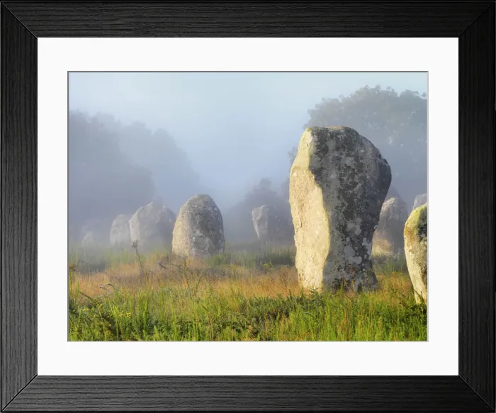 Framed Print : France, Brittany, Morbihan, Carnac, megalithic menhir alignments of Menec in fog Framed Print : France, Brittany, Morbihan, Carnac, megalithic menhir alignments of Menec in fog