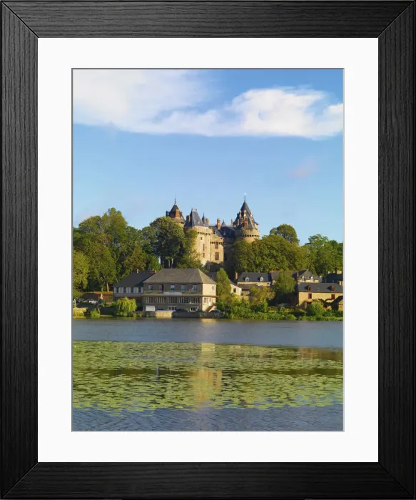 Framed Print : France, Brittany, Ille et Vilaine, Combourg, Chateau de Cambourg with lake infront Framed Print : France, Brittany, Ille et Vilaine, Combourg, Chateau de Cambourg with lake infront