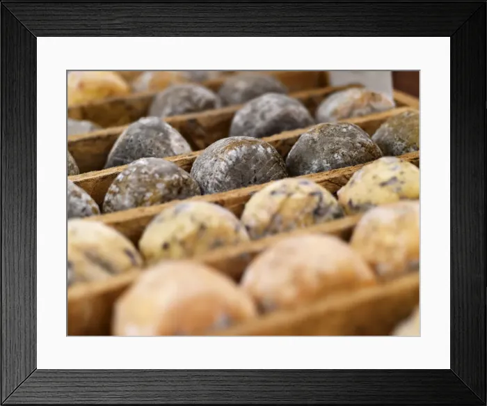 Framed Print : France, Brittany, Morbihan, Gulf of Morbihan, Auray, selection of cheeses at market Framed Print : France, Brittany, Morbihan, Gulf of Morbihan, Auray, selection of cheeses at market