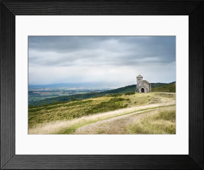 Framed Print : An overcast gray sky over the Chapelle de Saint-Ferra ol, near Dourgne, Tarn Department