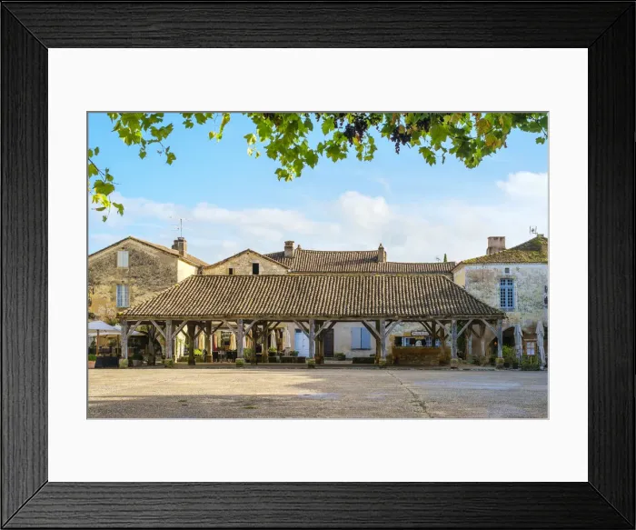 Framed Print : Covered market hall on Place des Cornieres, Monpazier, Dordogne department Framed Print : Covered market hall on Place des Cornieres, Monpazier, Dordogne department