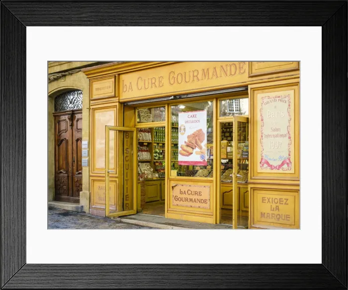 Framed Print : Storefront of La Cure Gourmande specialty biscuit shop on Place Richelme, Aix-en-Provence Framed Print : Storefront of La Cure Gourmande specialty biscuit shop on Place Richelme, Aix-en-Provence