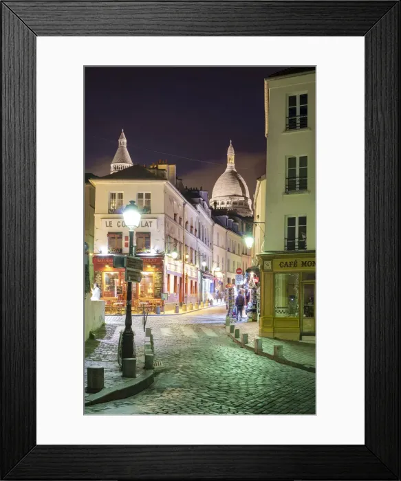 Framed Print : Dome of Sacre-Coeur Basilica over buildings in Montmartre at night, Paris, Ile-de-France, France