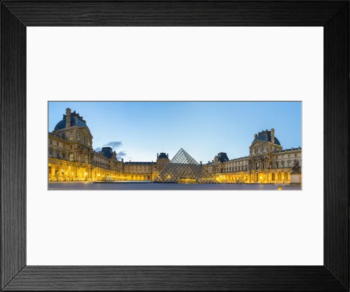 Framed Print : Courtyard and glass pyramid of the Louvre Museum at sunrise, Paris, Ile-de-France Framed Print : Courtyard and glass pyramid of the Louvre Museum at sunrise, Paris, Ile-de-France