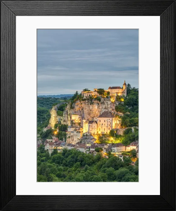 Framed Print : Rocamadour, pilgrimage town along El Camino de Santiago at dusk, Lot Department Framed Print : Rocamadour, pilgrimage town along El Camino de Santiago at dusk, Lot Department