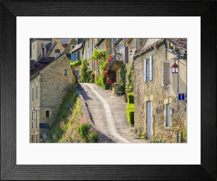Framed Print : Steep street lined with old houses, Beynac-et-Cazenac, Dordogne Department, Aquitaine Framed Print : Steep street lined with old houses, Beynac-et-Cazenac, Dordogne Department, Aquitaine