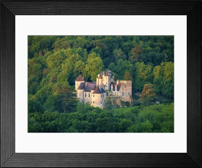 Framed Print : Aerial view of Chateau de la Malartrie castle, Vezac, Dordogne Framed Print : Aerial view of Chateau de la Malartrie castle, Vezac, Dordogne