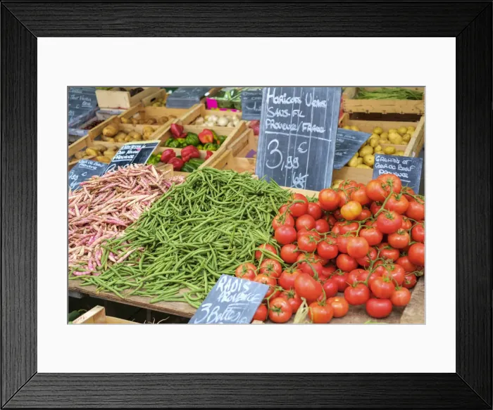 Framed Print : Fresh vegetables for sale in farmers market on Place aux Herbes in Uzes Framed Print : Fresh vegetables for sale in farmers market on Place aux Herbes in Uzes