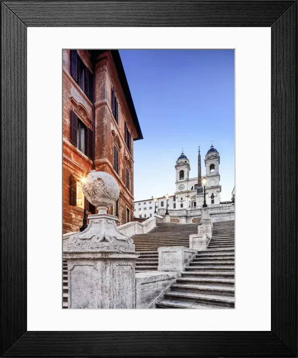 Framed Print : Italy, Rome, Spagna Square with Trinita dei Monti and Barcaccia fountain by night Framed Print : Italy, Rome, Spagna Square with Trinita dei Monti and Barcaccia fountain by night