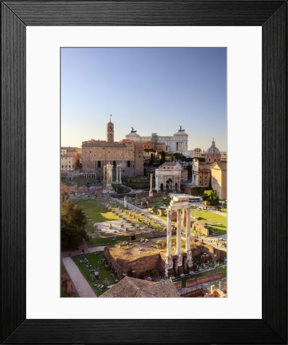 Framed Print : Italy, Rome, Roman Forum and Altare della Patria monument at sunset