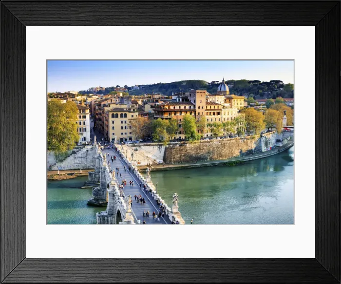 Framed Print : Italy, Rome, elevated view of Ponte dell Angelo crossing Tevere river at sunset