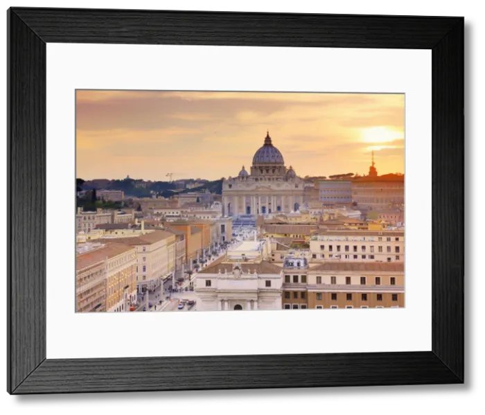 Framed Print : Italy, Rome, St. Peter Basilica and Via della Conciliazione elevated view at sunset Framed Print : Italy, Rome, St. Peter Basilica and Via della Conciliazione elevated view at sunset
