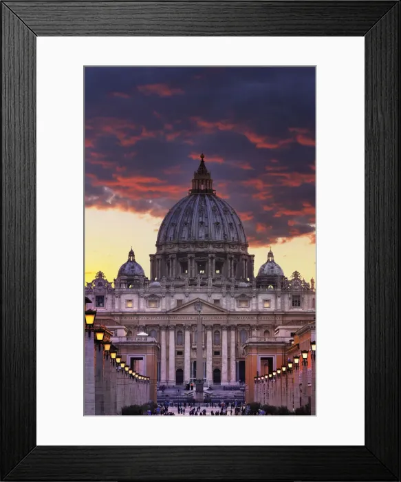 Framed Print : Italy, Rome, St. Peter Basilica by night reflecting on Tevere river Framed Print : Italy, Rome, St. Peter Basilica by night reflecting on Tevere river