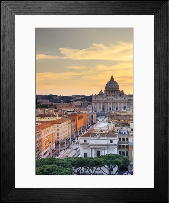 Framed Print : Italy, Rome, St. Peter Basilica and Via della Conciliazione elevated view at sunset Framed Print : Italy, Rome, St. Peter Basilica and Via della Conciliazione elevated view at sunset