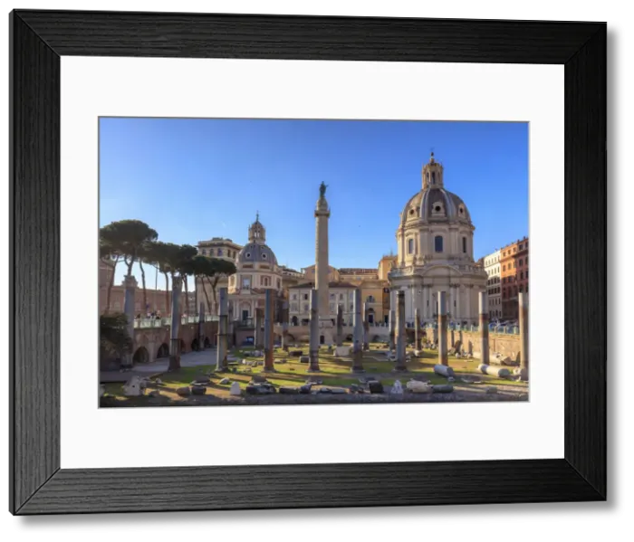 Framed Print : Italy, Rome, Traian forum along Fori Imperial street, with Santa Maria di Loreto church