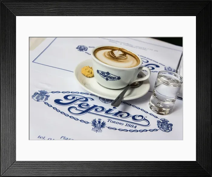 Framed Print : Cappuccino cup served at Caffe Pepino, Turin, Piedmont, Italy Framed Print : Cappuccino cup served at Caffe Pepino, Turin, Piedmont, Italy