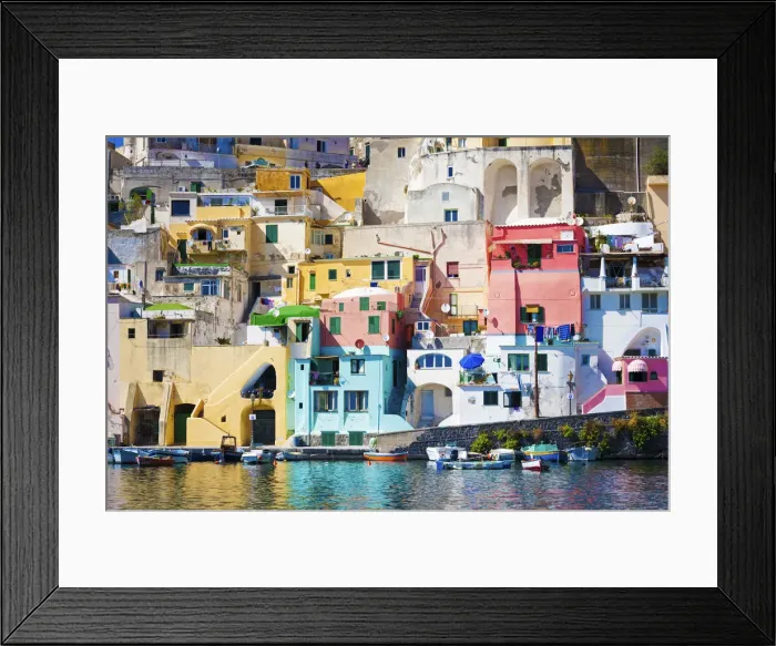 Framed Print : Procida island, Naples, Italy. The colorful harbour of La Corricella, view from the boat Framed Print : Procida island, Naples, Italy. The colorful harbour of La Corricella, view from the boat