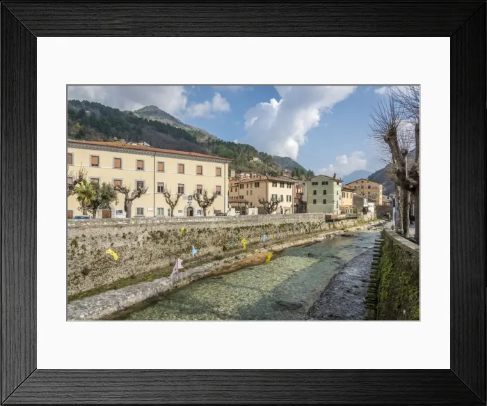 Framed Print : Europe, Italy, Seravezza a view of the town and the river with an art installation Framed Print : Europe, Italy, Seravezza a view of the town and the river with an art installation