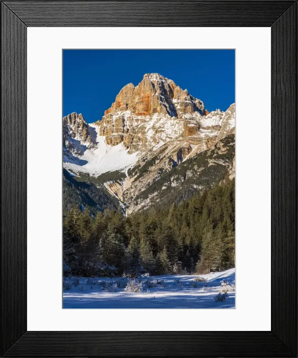Framed Print : Winter view of Croda Rossa daaAmpezzo or Hohe Gaisl mountain, Dolomites, Alto Adige Framed Print : Winter view of Croda Rossa daaAmpezzo or Hohe Gaisl mountain, Dolomites, Alto Adige