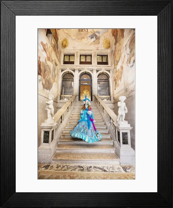 Framed Print : Woman in costume standing on staircase in Ca Segredo palace during Carnival, Venice Framed Print : Woman in costume standing on staircase in Ca Segredo palace during Carnival, Venice