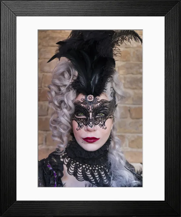 Framed Print : Person wearing green contact lenses in costume at Carnival time, Venice, Veneto, Italy Framed Print : Person wearing green contact lenses in costume at Carnival time, Venice, Veneto, Italy