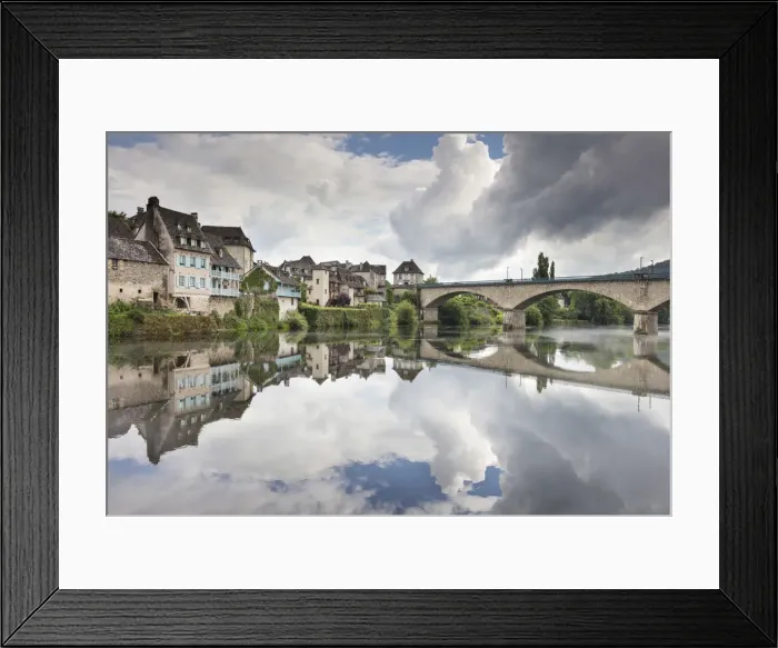 Framed Print : France, Correze, Argentat, The old town and bridge reflected in the Dordogne river Framed Print : France, Correze, Argentat, The old town and bridge reflected in the Dordogne river