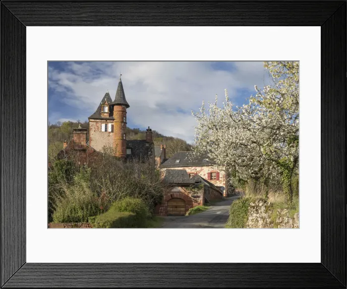 Framed Print : Castel de Maussac with blossom, Collonges-la-Rouge, Correze, Nouvelle-Aquitaine, France