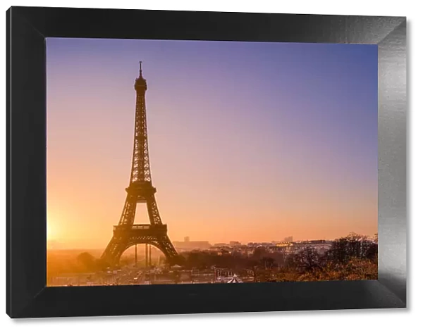 Cityscape with Eiffel Tower at sunrise, Paris, France
