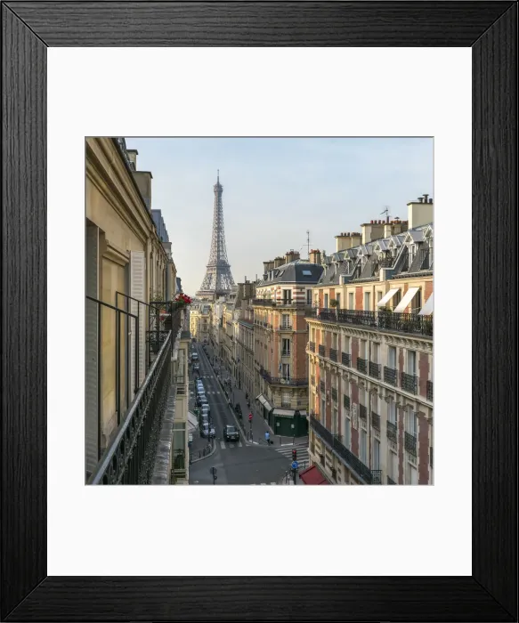 Framed Print : Elevated street view with Eiffel Tower in the background, Paris, France