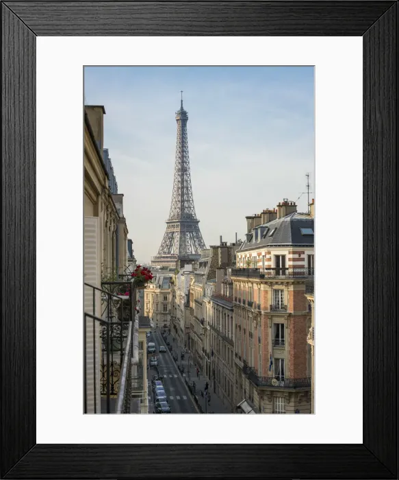 Framed Print : Elevated street view with Eiffel Tower in the background, Paris, France Framed Print : Elevated street view with Eiffel Tower in the background, Paris, France