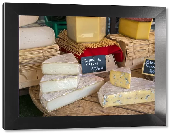 Local cheeses on sale at the market, Saint-Remy-de-Provence, Provence, France