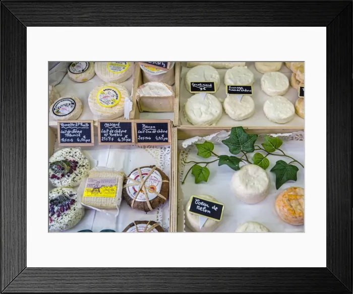Framed Print : Local cheeses on sale in a gastronomy shop, LaaIsle-sur-la-Sorgue, Provence, France Framed Print : Local cheeses on sale in a gastronomy shop, LaaIsle-sur-la-Sorgue, Provence, France