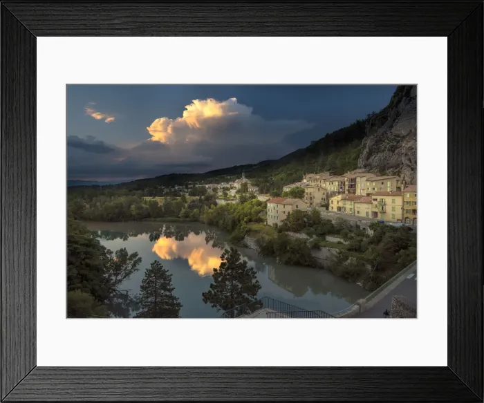 Framed Print : Europe, France, Provence, Sisteron, village with thunderstorm in the distance Framed Print : Europe, France, Provence, Sisteron, village with thunderstorm in the distance