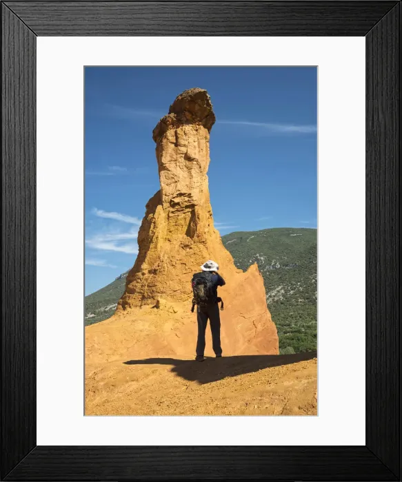 Framed Print : Europe, France, Provence, Rustrel, Le Colorado Provencal, Man taking a picture of Framed Print : Europe, France, Provence, Rustrel, Le Colorado Provencal, Man taking a picture of