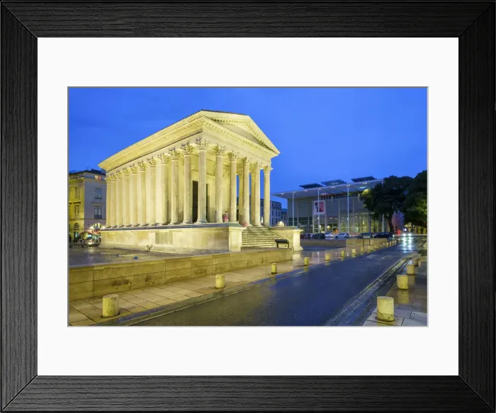 Framed Print : Maison Carra e ancient Roman temple on Place de la Maison Carra e at night, Names