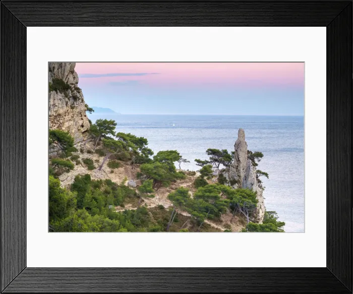 Framed Print : Mediterranean landscape at Calanque de Sugiton at sunset, Parc National des Calanques Framed Print : Mediterranean landscape at Calanque de Sugiton at sunset, Parc National des Calanques