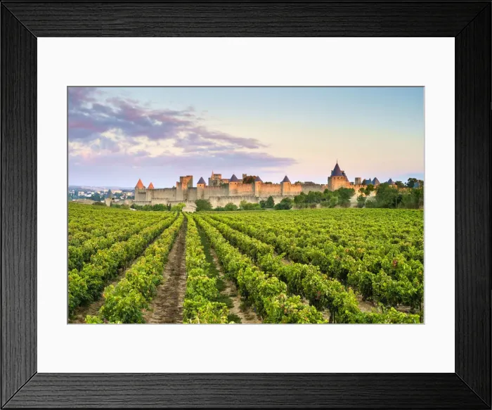 Framed Print : Medieval citadel of La Cita at sunrise, Carcassonne, Aude Department Framed Print : Medieval citadel of La Cita at sunrise, Carcassonne, Aude Department
