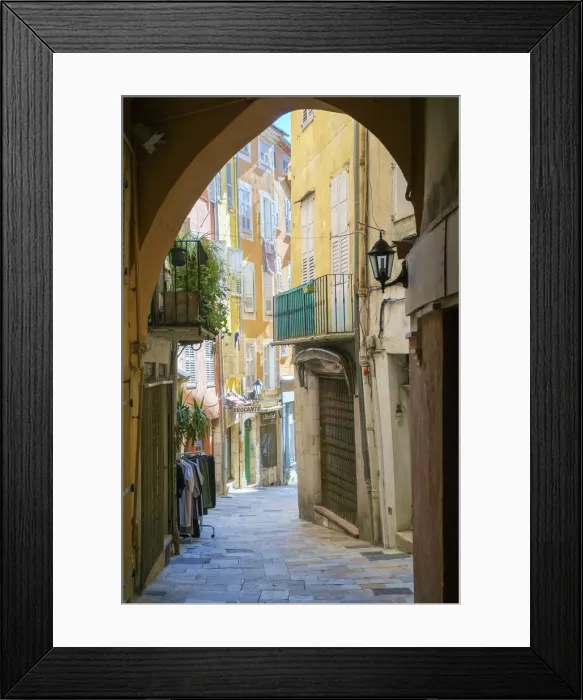 Framed Print : View down small alley in old quarter of Grasse, Alpes-Maritimes Framed Print : View down small alley in old quarter of Grasse, Alpes-Maritimes