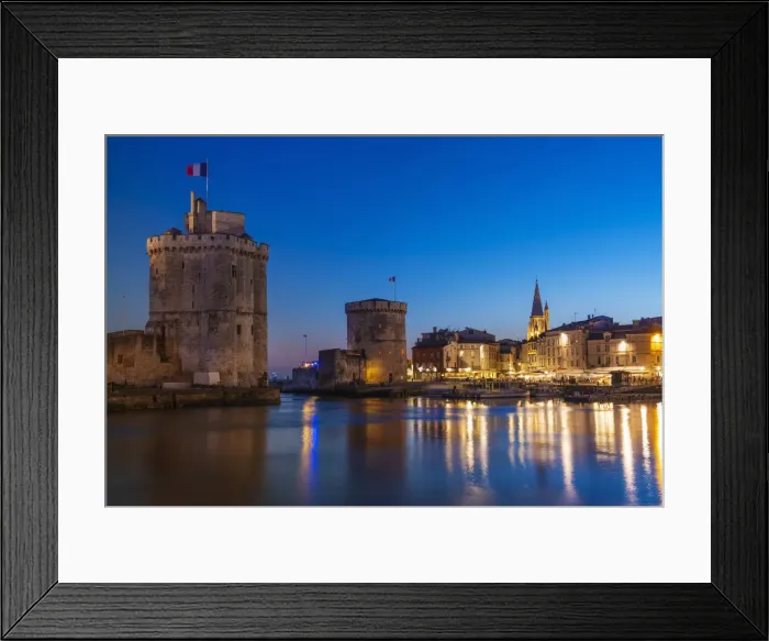 Framed Print : France, Poitou Charentes, La Rochelle, Old Harbour at dusk