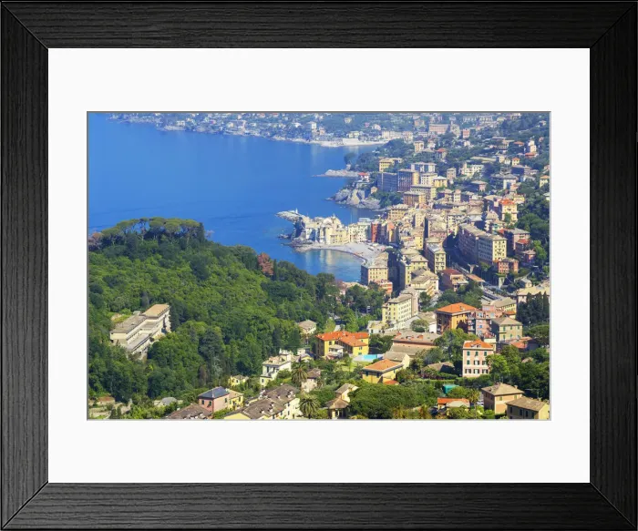 Framed Print : Camogli fishiing village and Gulf of Paradise, elevated view, Camogli, Liguria, Italy Framed Print : Camogli fishiing village and Gulf of Paradise, elevated view, Camogli, Liguria, Italy