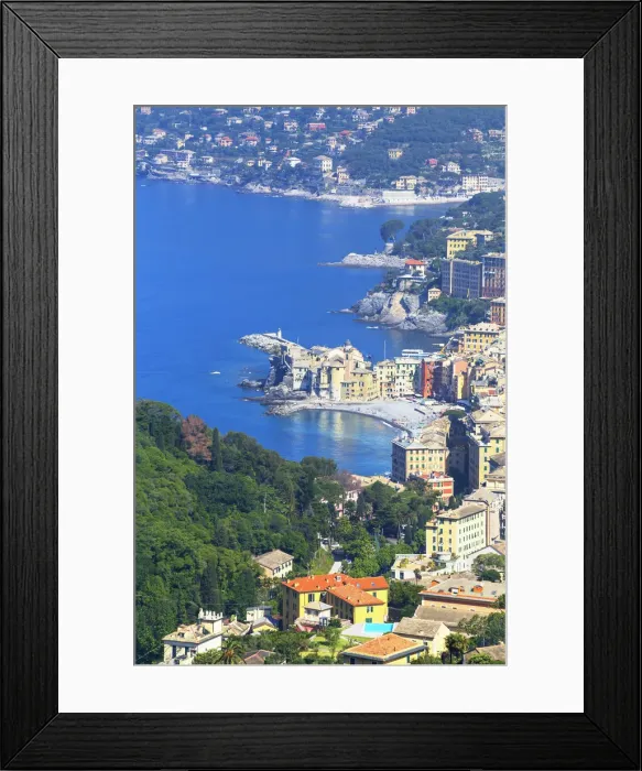 Framed Print : Camogli fishiing village and Gulf of Paradise, elevated view, Camogli, Liguria, Italy Framed Print : Camogli fishiing village and Gulf of Paradise, elevated view, Camogli, Liguria, Italy