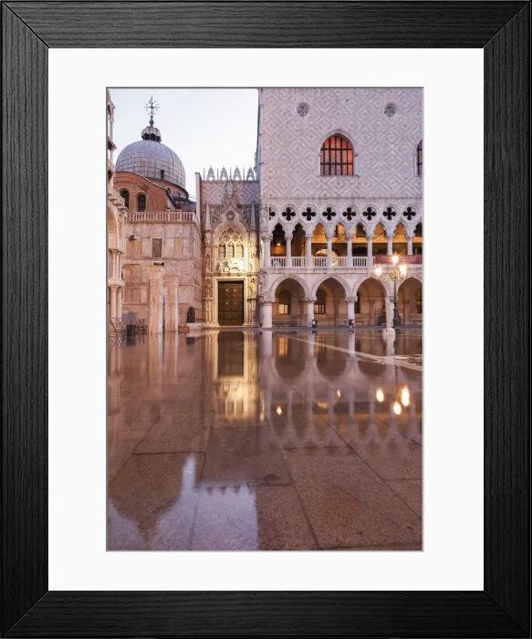 Framed Print : Acqua Alta in St Marks square at sunrise, Venice, Veneto, Italy Framed Print : Acqua Alta in St Marks square at sunrise, Venice, Veneto, Italy