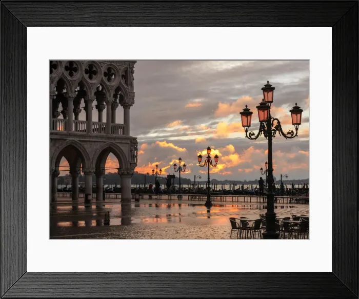 Framed Print : Acqua Alta in St Marks square at sunrise, Venice, Veneto, Italy Framed Print : Acqua Alta in St Marks square at sunrise, Venice, Veneto, Italy
