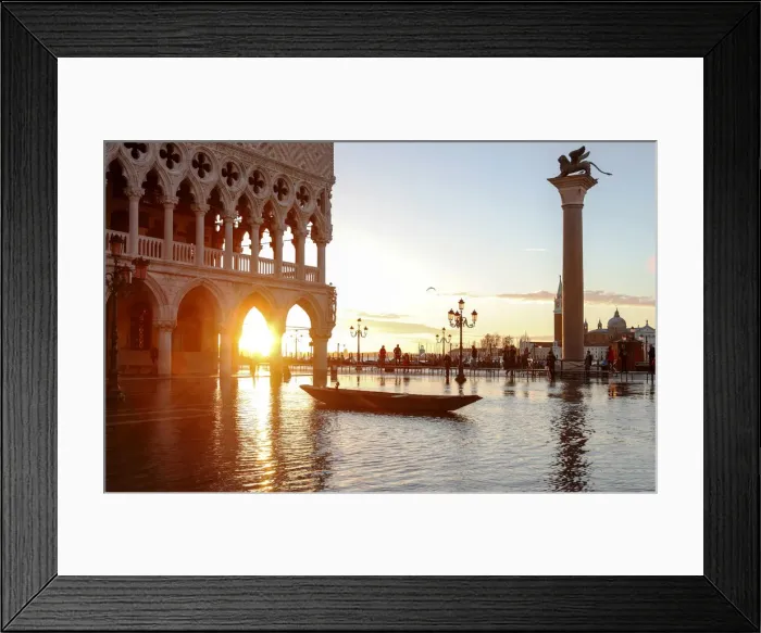 Framed Print : Gondola during High Water (Acqua alta) in St Marks square, Piazzetta, Venice, Veneto Framed Print : Gondola during High Water (Acqua alta) in St Marks square, Piazzetta, Venice, Veneto