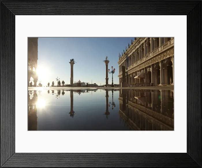 Framed Print : Acqua Alta in St Marks square at sunrise, Venice, Veneto, Italy Framed Print : Acqua Alta in St Marks square at sunrise, Venice, Veneto, Italy