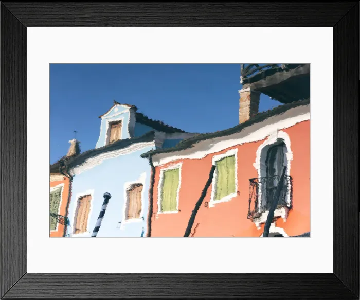 Framed Print : Reflection of colourful buildings in a canal on Burano Island, Burano, Venice, Italy Framed Print : Reflection of colourful buildings in a canal on Burano Island, Burano, Venice, Italy