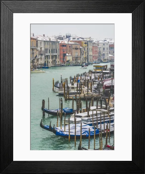 Framed Print : Gondolas on the Grand Canal with snow, Venice, Veneto, Italy Framed Print : Gondolas on the Grand Canal with snow, Venice, Veneto, Italy