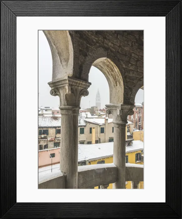 Framed Print : Venice, Veneto, Italy. Contarini del Bovolo staircase during a snowfall Framed Print : Venice, Veneto, Italy. Contarini del Bovolo staircase during a snowfall