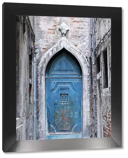 Old door at the end of an alley, Venice, Veneto, Italy